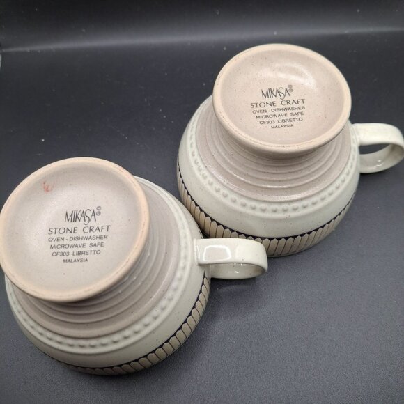 Mikasa Stone Craft Libretto Set Of 2 Footed Mugs Navy Tan Speckled Design - Picture 5 of 7